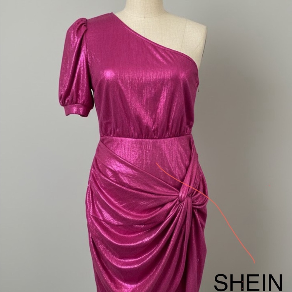 SHEIN Fuchsia One-Shoulder Dress